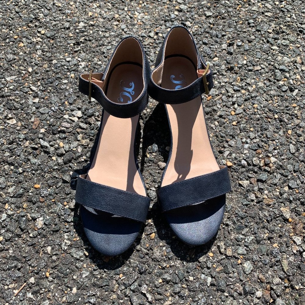 Donated JC Ankle Strap Low Wedge sandals - Navy - Size 9